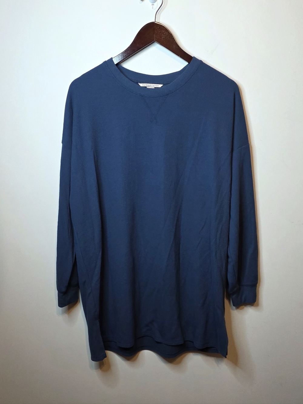 Victoria's Secret Blue Waffle Knit Oversized Thermal Crew Neck Sleep Top Medium